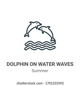 Dolphin on water waves outline vector icon. Thin line black dolphin on water waves icon, flat vector simple element illustration from editable summer concept isolated stroke on white background