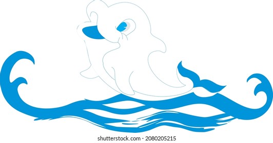 Dolphin on wave. Abstract emblem of dolphin and sea wave.