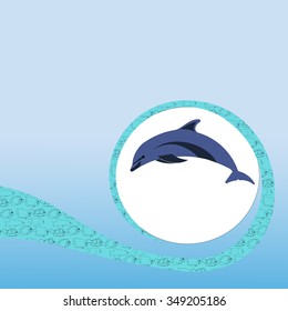 dolphin on the wave in the circle .
Vector illustration. Jumping over the waves, the sea