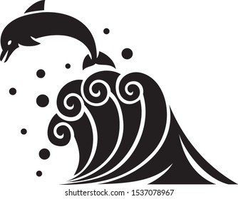 Dolphin on waves vector illustration