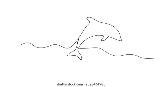 Dolphin one continuous line vector doodle drawing. Sea animal icon