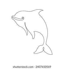 Dolphin one line art hand drawn isolated on on white background illustration and minimalist pro vector