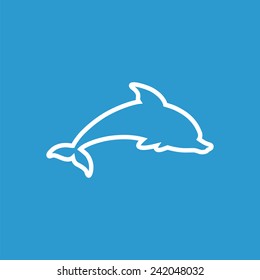 dolphin outline icon, isolated, white on the blue background. Exclusive Symbols 