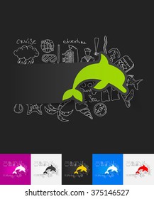 dolphin paper sticker with hand drawn elements