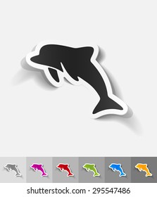 dolphin paper sticker with shadow. Vector illustration