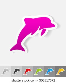 dolphin paper sticker with shadow. Vector illustration