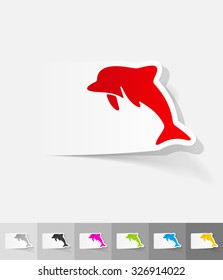 dolphin paper sticker with shadow. Vector illustration