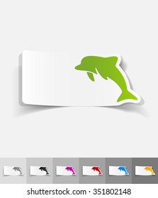 dolphin paper sticker with shadow. Vector illustration