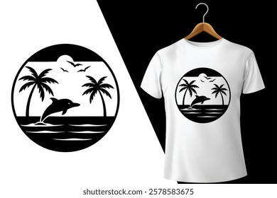 Dolphin Paradise Beach t shirt vector 