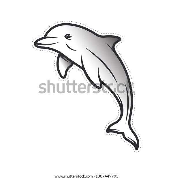 イルカの斑点の記号 印刷 ポスター ロゴタイプ用のモノクロデザインエレメント ベクタービンテージイラスト のベクター画像素材 ロイヤリティフリー