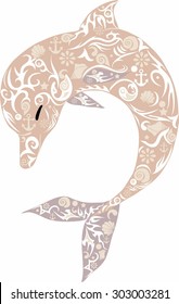 Dolphin with a pattern, fish of beige color, an animal sea, a dolphin illustration, an animal with a pattern, drawing on a mammal