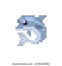 Dolphin-Pixelkunstsymbol. Einzige Vektorgrafik. 8-Bit-Sprite. Design-Aufkleber, Logo, mobile App.