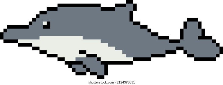 Dolphin, pixel art. Ocean, fish
