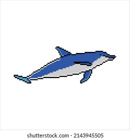 Dolphin with pixel art. Vector illustration. 