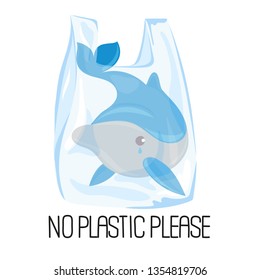 DOLPHIN PLASTIC Ecological Problem Vector Illustration Set