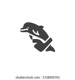 Dolphin and plastic waste vector icon. filled flat sign for mobile concept and web design. Marine pollution glyph icon. Ocean pollution symbol, logo illustration. Vector graphics