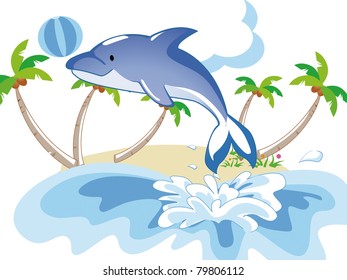  dolphin playing ball in the sea , beautiful background