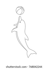 A dolphin playing with a ball. Vector illustration.