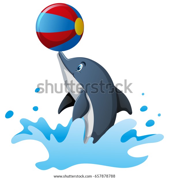 水のイラストでボールをするイルカ のベクター画像素材 ロイヤリティフリー