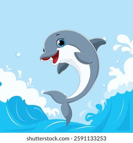 Dolphin playing in water vector illustration