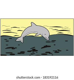 dolphin, pollution, ecology, vector illustration