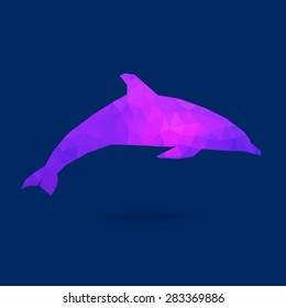 dolphin polygon blue violet silhouette, vector illustration
