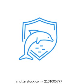 Dolphin protected - modern blue line design style icon