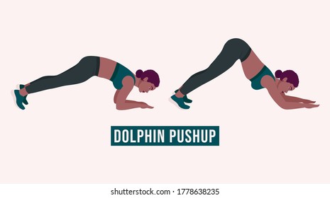 Dolphin Pushup exercise, Woman workout fitness, aerobic and exercises. Vector Illustration.