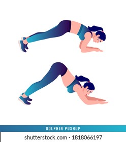 Dolphin Pushup exercise, Women workout fitness, aerobic and exercises. Vector Illustration.	