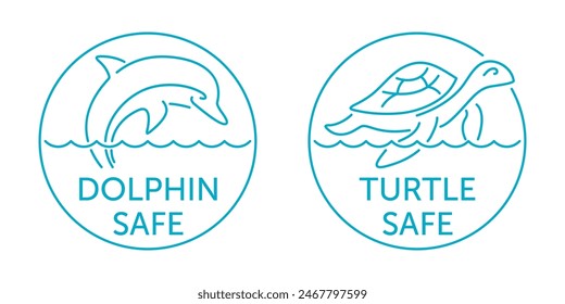 Dolphin Safe and Turtle Safe labels for canned fish. Certifications indicating that fishing methods used to catch the fish are designed to minimize harm to sea animals