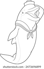 Dolphin Sailor Sombrero de marinero Animal Vector Ilustración de arte gráfico