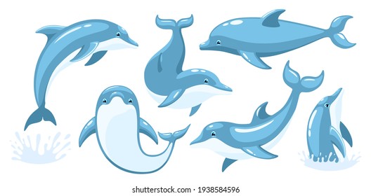 Dolphin sea animal cartoon vector set. Dolphin Jumping Motion Sequence Cartoon Vector Illustration