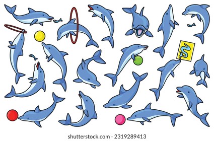 Depósito de vectores de color de los animales de mar delfines.Icono de vectores ilustración azul lindo delfín.Icono de vector de color aislado de peces de mar sobre fondo blanco.