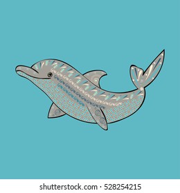 Dolphin sea animal ornament silhouette. Art vector illustration.