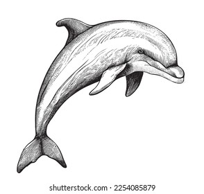 Dolphin sea animal sketch hand drawn line art Vector illustration