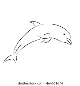 Dolphin - sea animal. Vector silhouette on a white background.