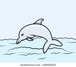 Dolphin in Sea - Cartoon Vector Illustration