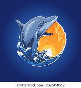 the dolphin in the sea illustration