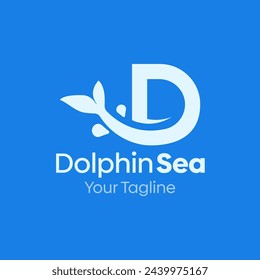Dolphin Sea Logo Design Template: Merging Letter D with Dolphin Tail Symbol. This modern alphabet-inspired logotype is perfect for Technology, Business, Organizations, Personal Branding, and more.