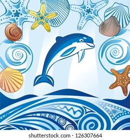 Dolphin and sea pattern vector illustration