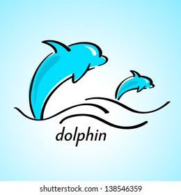 dolphin sea sketch color simple