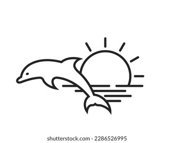 dolphin, sea and sun line icon. summer vacation symbol. isolated vector image for tourism design