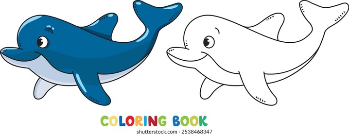 Dolphin. Sea theme coloring book.