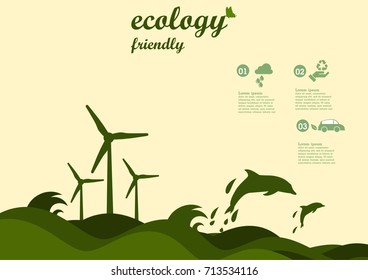 Dolphin in the sea,Environmentally friendly world. Vector illustration of ecology,concept  protect the environment and The earth