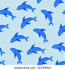 Dolphin seamless pattern background in flat style. Vector illustrations.