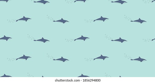 Dolphin seamless pattern, A cute Dolphin on a blue background.	