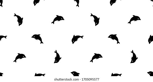 dolphin Seamless pattern fish vector shark tuna doodle cartoon salmon whale wave ocean sea scarf isolated repeat wallpaper tile background textile illustration design