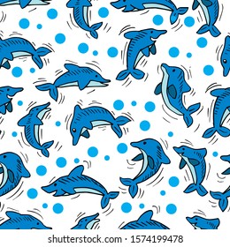 Dolphin seamless pattern on  white background.