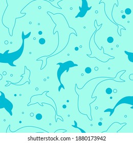 Dolphin seamless pattern vector illustration.