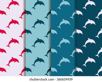Dolphin. Seamless patterns. Print on fabric, tiles. Vector illustration.